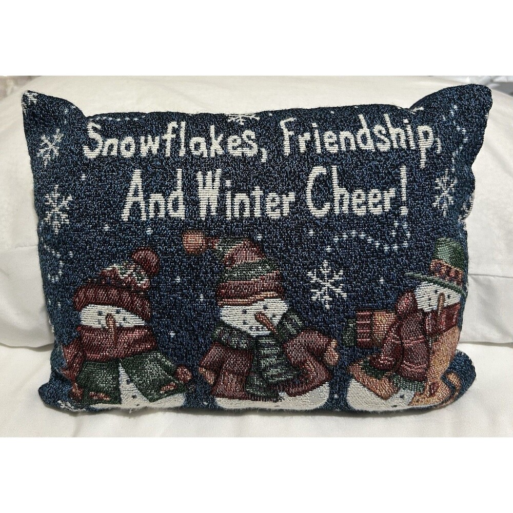 Christmas Snowman Accent Pillow, Blue Multicolor Rectangular 12X8 inches